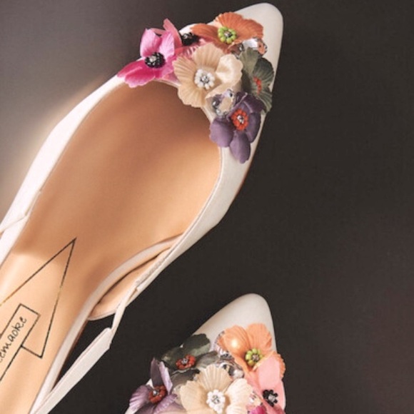 New Pokemaoke x BHLDN Alta 3D Flowers 6 Ivory Satin Floral Slingback Formal - Picture 12 of 12